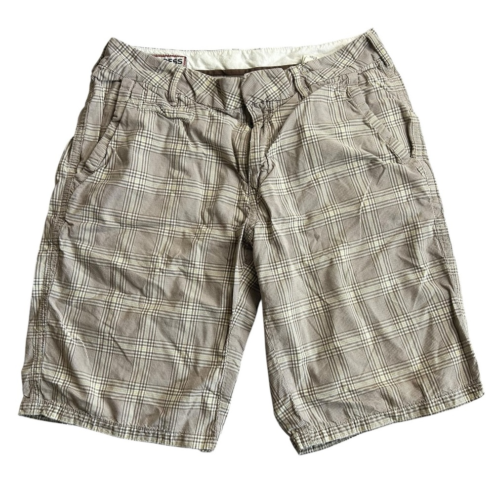 Express Men’s Plaid Shorts‎ Size 31 Brown Beige Check Flat Front Casual